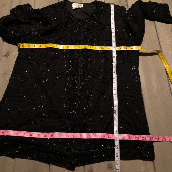 Vintage Black Beaded Silk Jacket  Brilliant by J.A. Size Extra Large XL - Picture 7 of 8